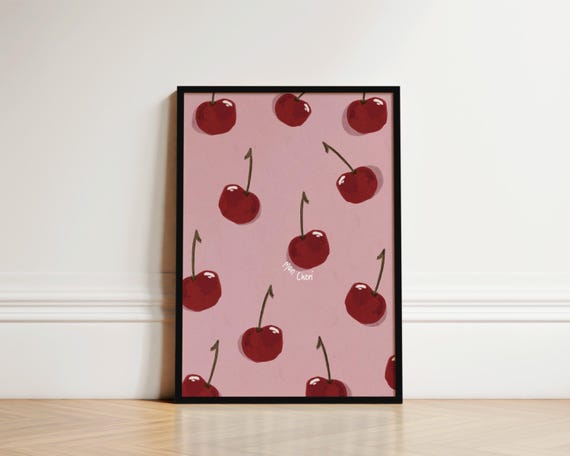 Pink Cherries Kitchen Art Print, French Mon Cheri