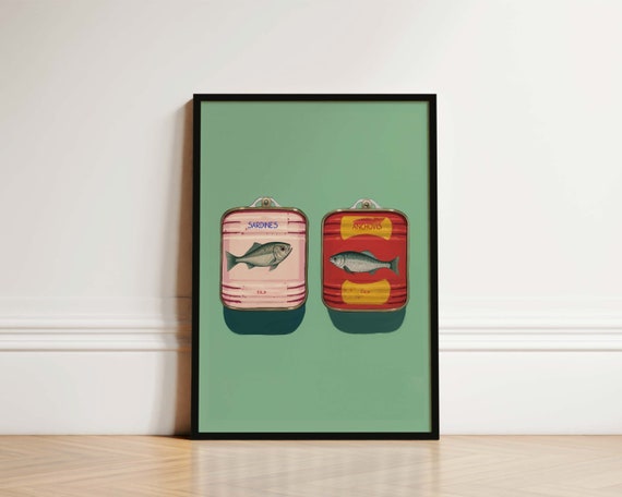 Sardine Art Print, Kitchen Wall Art for Green Decor