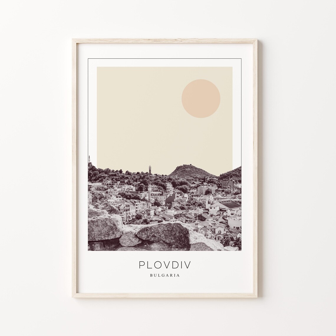 Plovdiv Bulgaria Old Town on Seven Hills Minimalist Travel Poster
