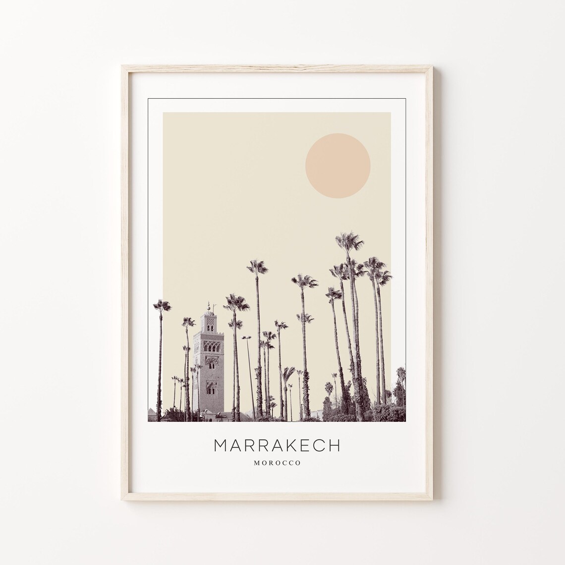 Marrakech Morocco Koutoubia Minaret Tall Palms Minimalist Poster