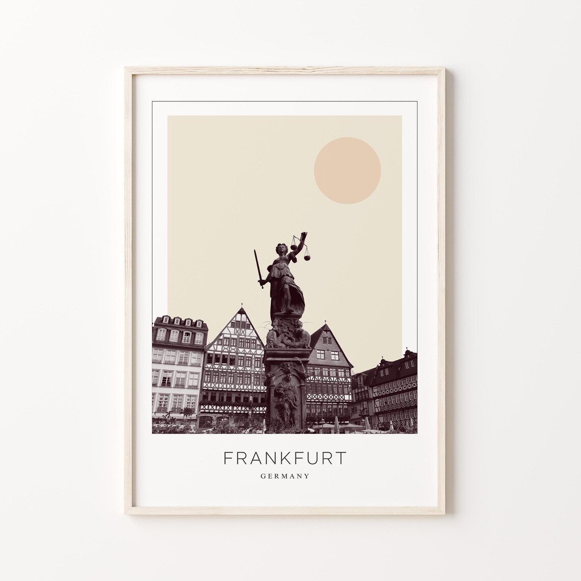 Frankfurt Romerberg Justice Fountain Minimalist Travel Poster