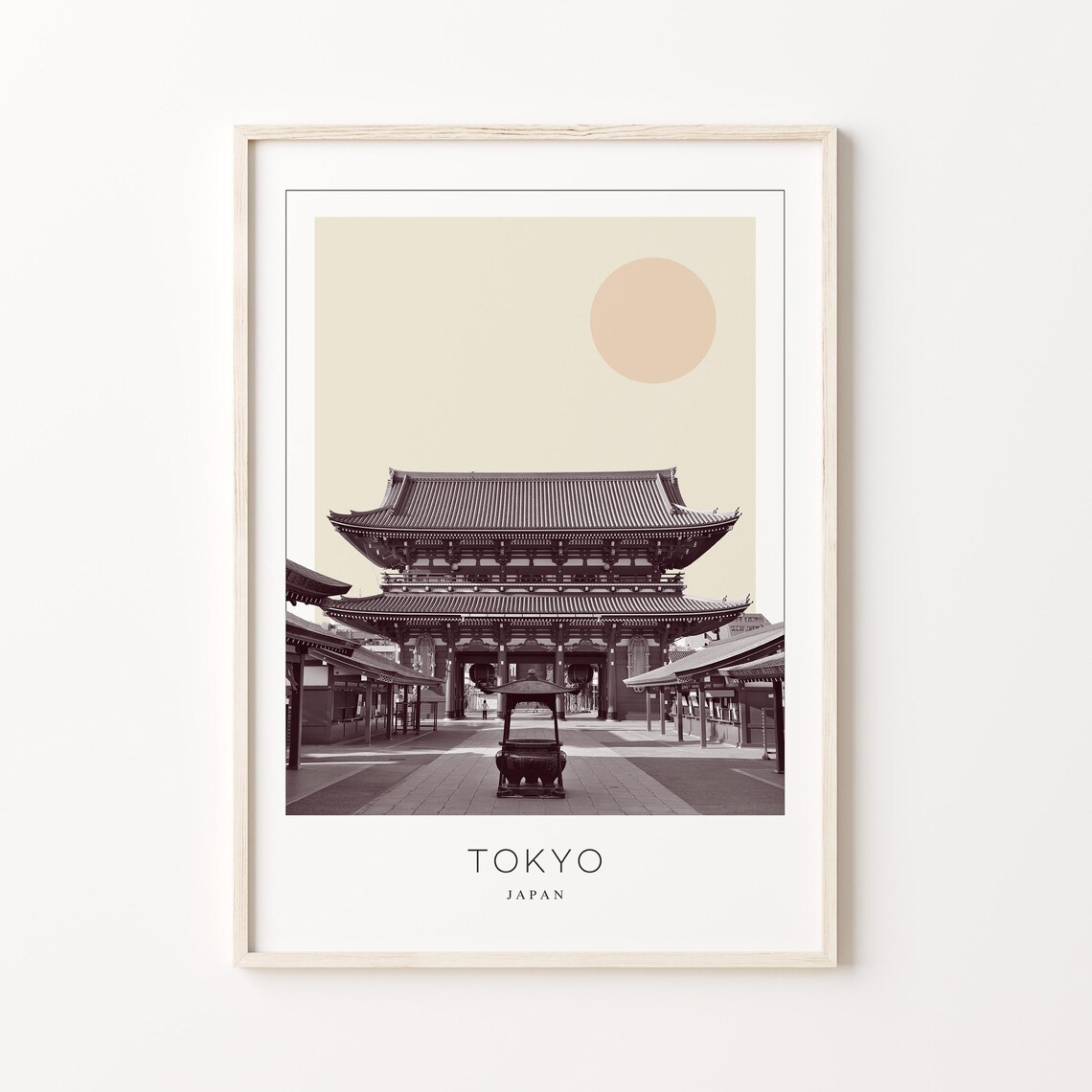 Tokyo Japan Sensoji Temple Gate Beige Sun Minimalist Travel Poster