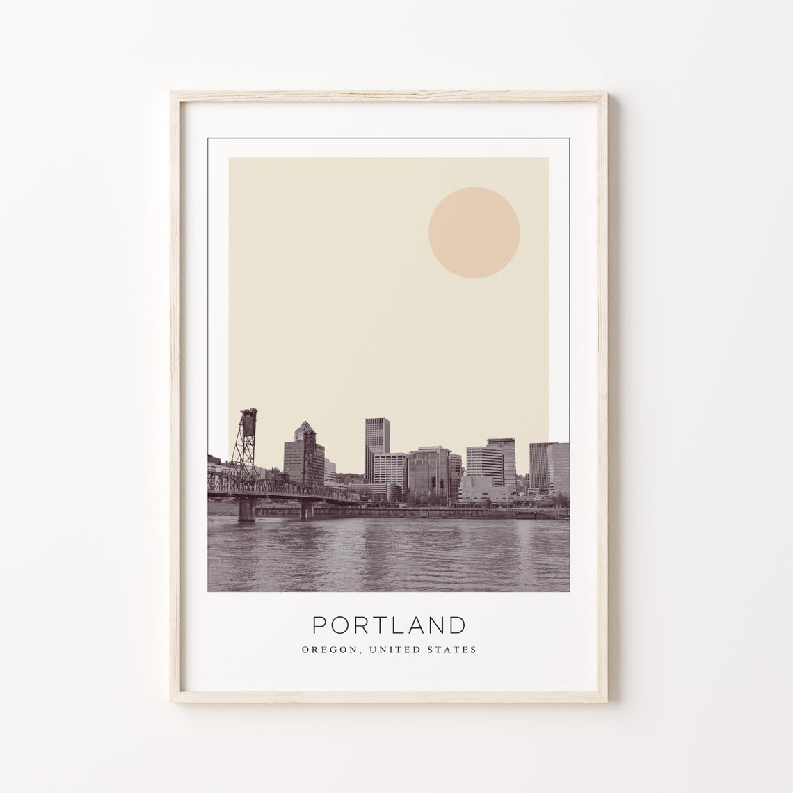 Portland Oregon Riverfront Bridge Skyline Minimalist Travel Poster