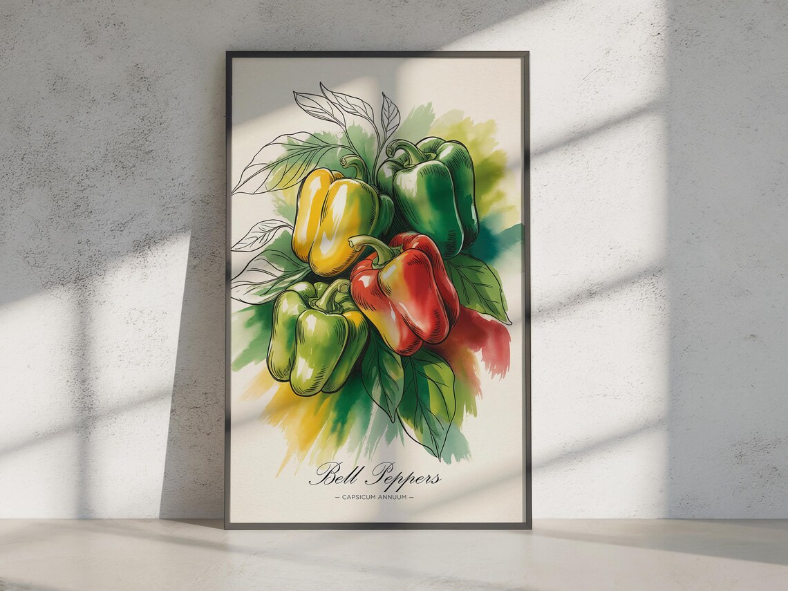 Bell Peppers Watercolor Print Botanical Kitchen Wall Art