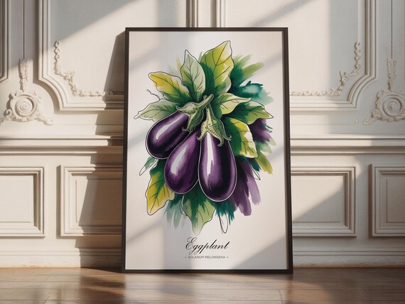 Eggplant Watercolor Art Print Botanical Kitchen Decor