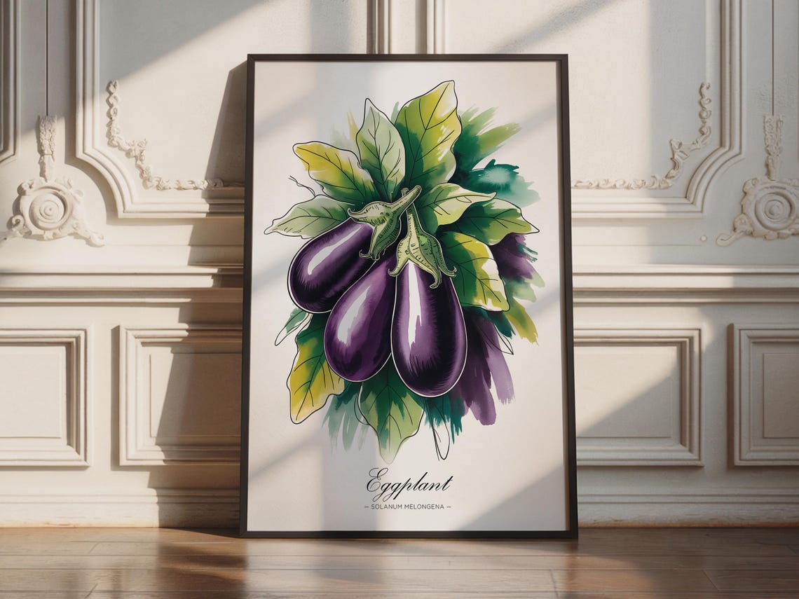 Eggplant Solanum Melongena Botanical Watercolor Kitchen Wall Print