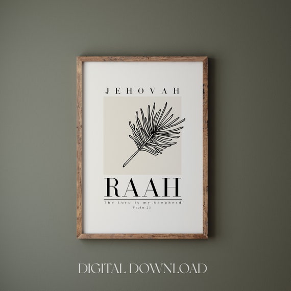 Jehovah Raah Psalm 23 The Lord Is My Shepherd Bible Verse Wall Art Hebrew Names Of God Christian Wall Art Vintage Wall Art