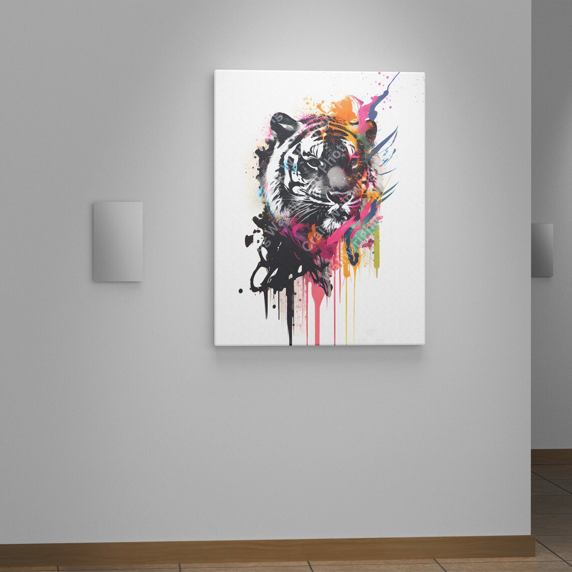Tiger Portrait With Colorful Paint Drips Wild Animal Art Poster - Image 4