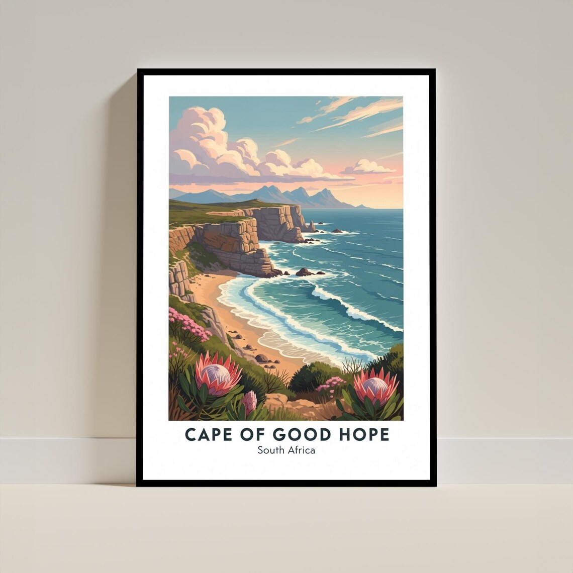 Cape of Good Hope South Africa Cliffs Waves Vintage Travel Poster