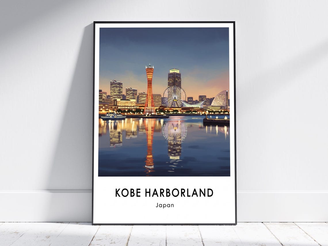 Kobe Harborland Japan Night Skyline Ferris Wheel Cityscape Poster
