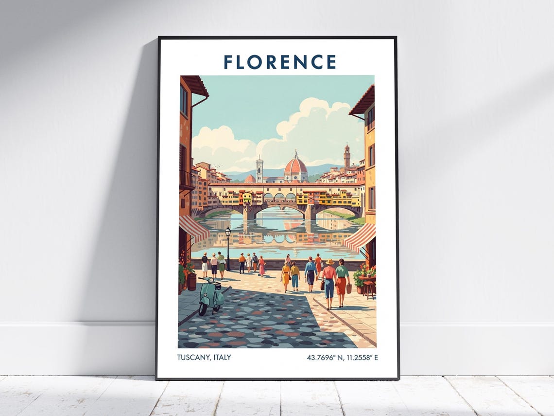 Florence Italy Tuscany Ponte Vecchio Duomo Retro Travel Poster