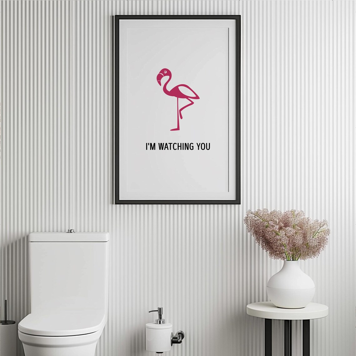 Im Watching You Pink Flamingo Silhouette Funny Bathroom Poster Art - Image 2
