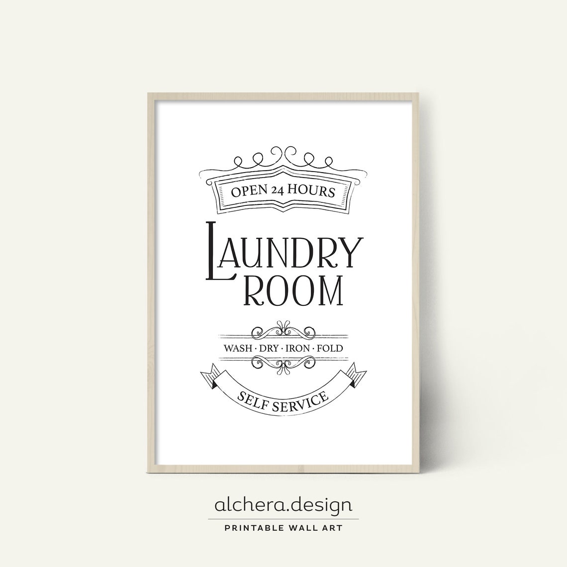 Open 24 Hours Laundry Room Vintage Wash Dry Iron Fold Sign Poster