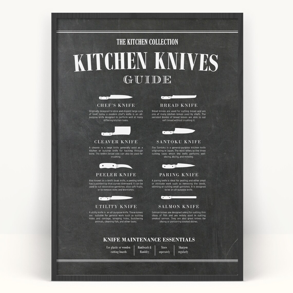 Chef Knife Kitchen Chart, Butcher Knife Art Print
