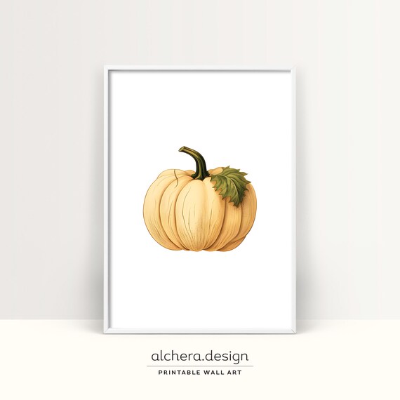 Cream Pumpkin Watercolor Autumn Beige Minimalist Kitchen Art Poster