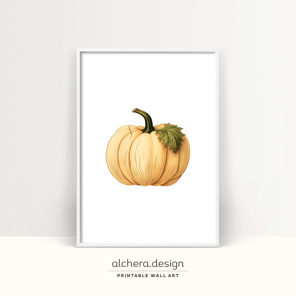 Cream Pumpkin Watercolor Autumn Beige Minimalist Kitchen Art Poster