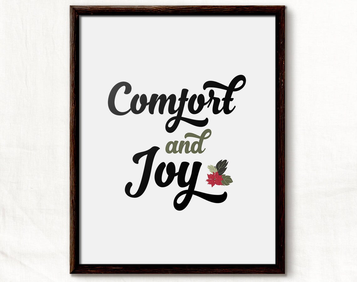 Comfort and Joy Christmas Script Poinsettia Greeting Holiday Poster