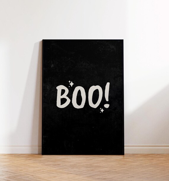 Boo Black Poster Print Retro Halloween Home Decor Trendy Preppy Cute Halloween Poster Wall Art Spooky Season Ghost Quote Poster