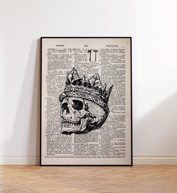 Skull Poster On Old Page Poster Retro Preppy Halloween Decor Skeleton Gothic Wall Art Vintage Dark Wall Art Moody Skull Poster