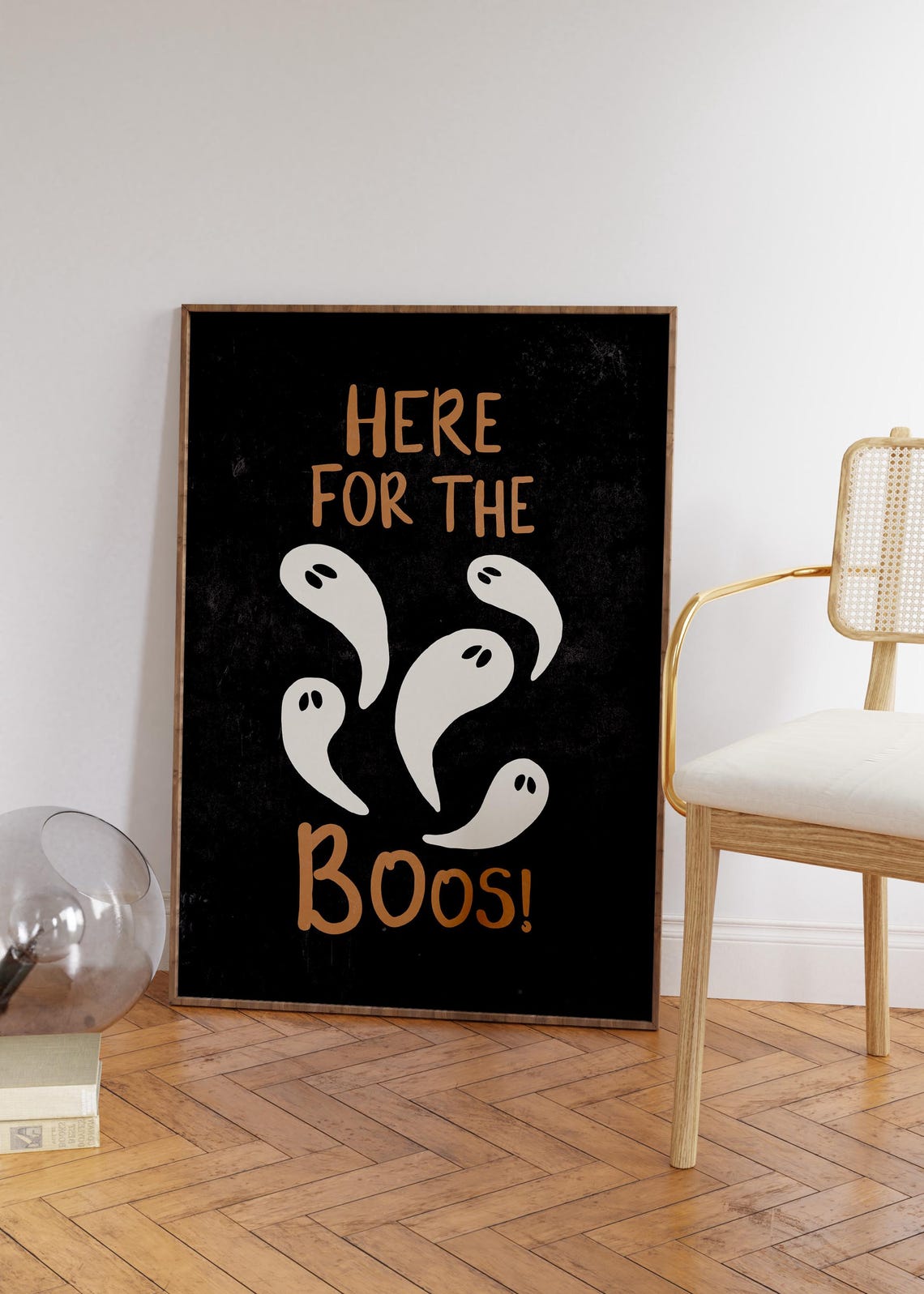Here For The Boos Five Cute Ghosts Black Halloween Party Poster - Image 2