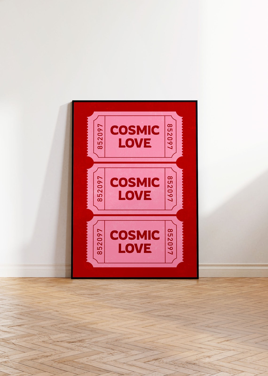 Cosmic Love Red Pink Retro Ticket Stub Maximalist Valentine Day Poster