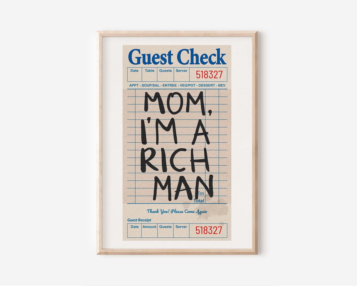 Mom Im A Rich Man Black Guest Check Funny Retro Quote Poster - Image 2