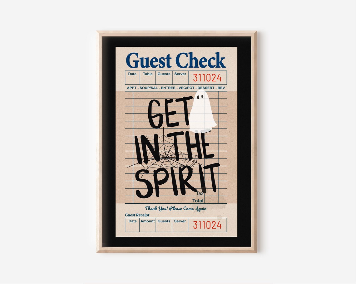 Get In The Spirit Ghost Vintage Guest Check Halloween Party Poster - Image 3