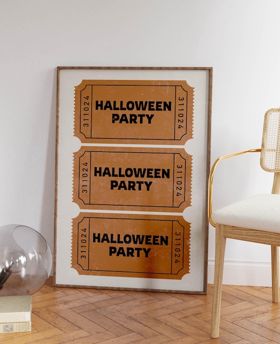 Three Burnt Orange Halloween Party Ticket Stubs Retro Wall Poster