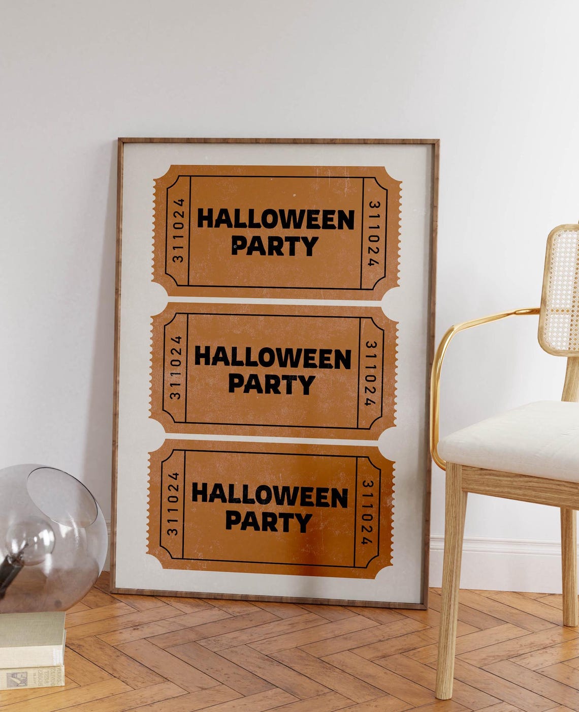 Three Burnt Orange Halloween Party Ticket Stubs Retro Wall Poster