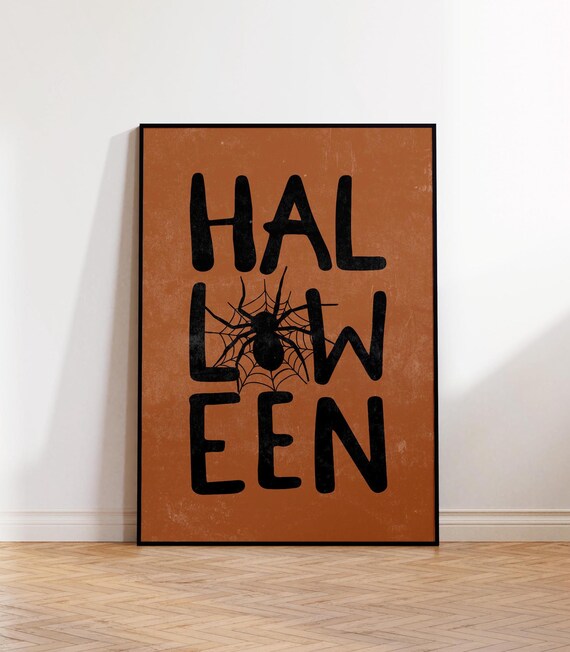 Halloween Stacked Block Letters Spider Burnt Orange Quote Poster