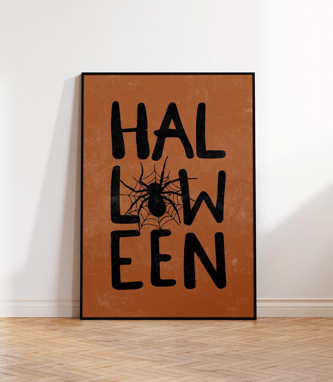 Halloween Stacked Block Letters Spider Burnt Orange Quote Poster