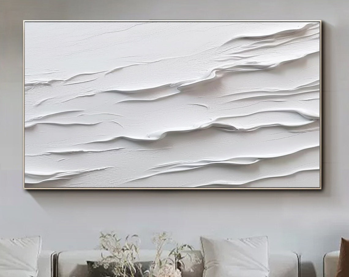All White Wave Texture Minimalist Sculptural Painting Poster
