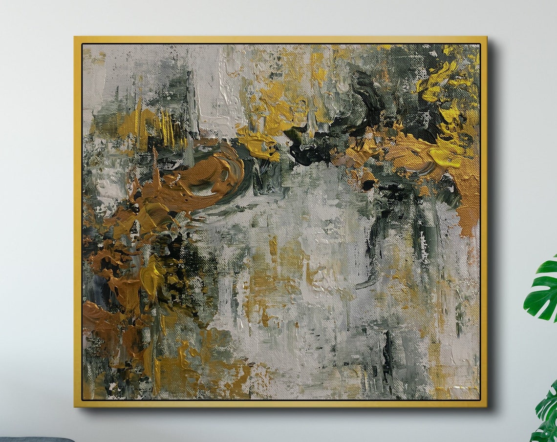 Gold Green White Earthy Textured Abstract Vertical Art Poster - Image 4