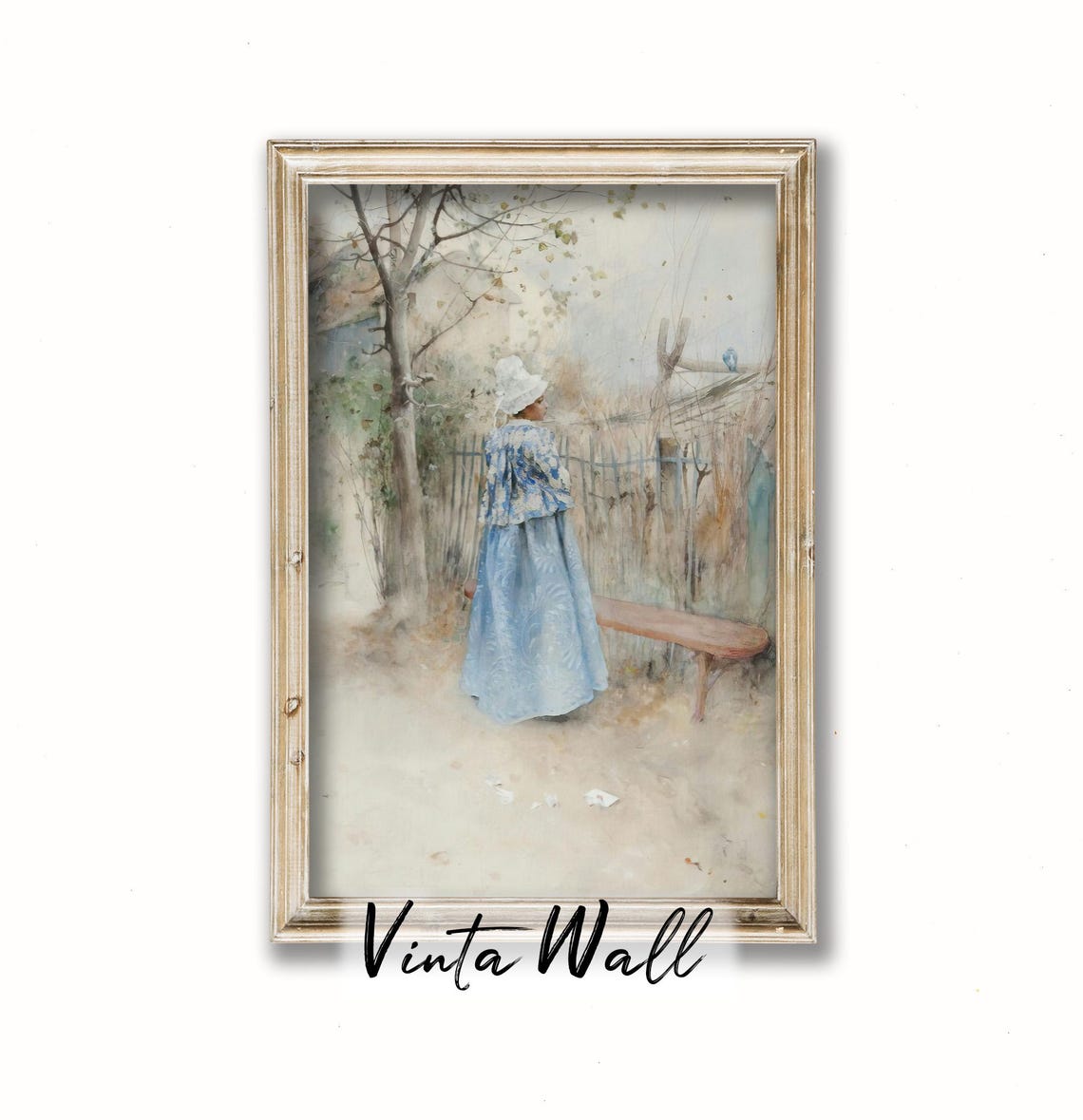 Portrait Young Lady Oil Painting Rich Noble Woman Farmhouse Vintage Print Hat Art Country Wall Antique Muted Grey Colours Winter