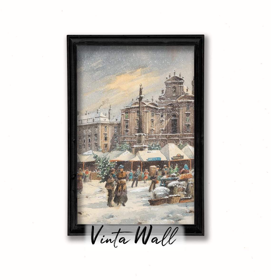 Snowy Christmas Market Historic Square Vintage Winter Poster - Image 2