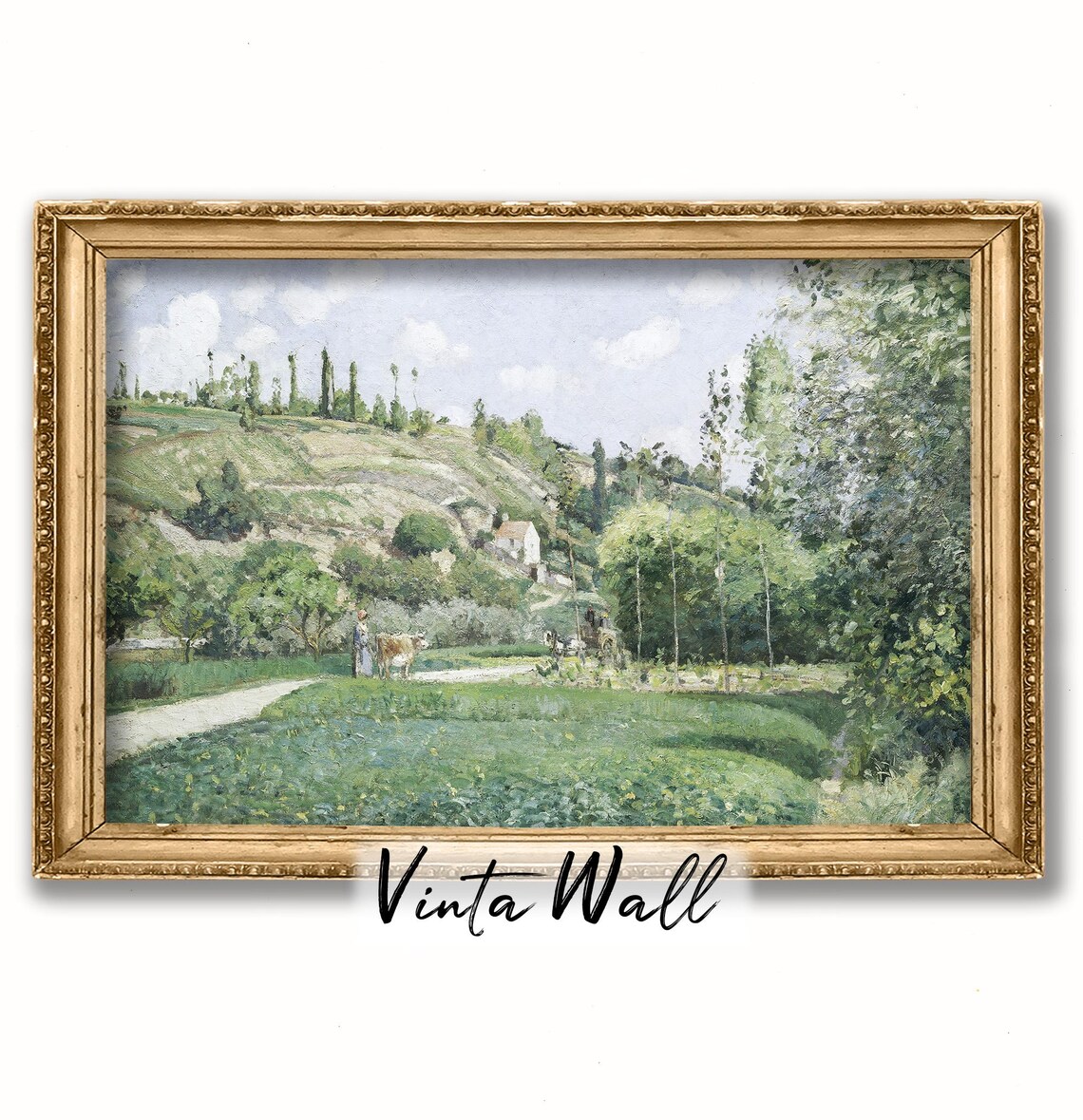 Woman Leading Cow Green Hillside Vintage Country Scene Poster - Image 4