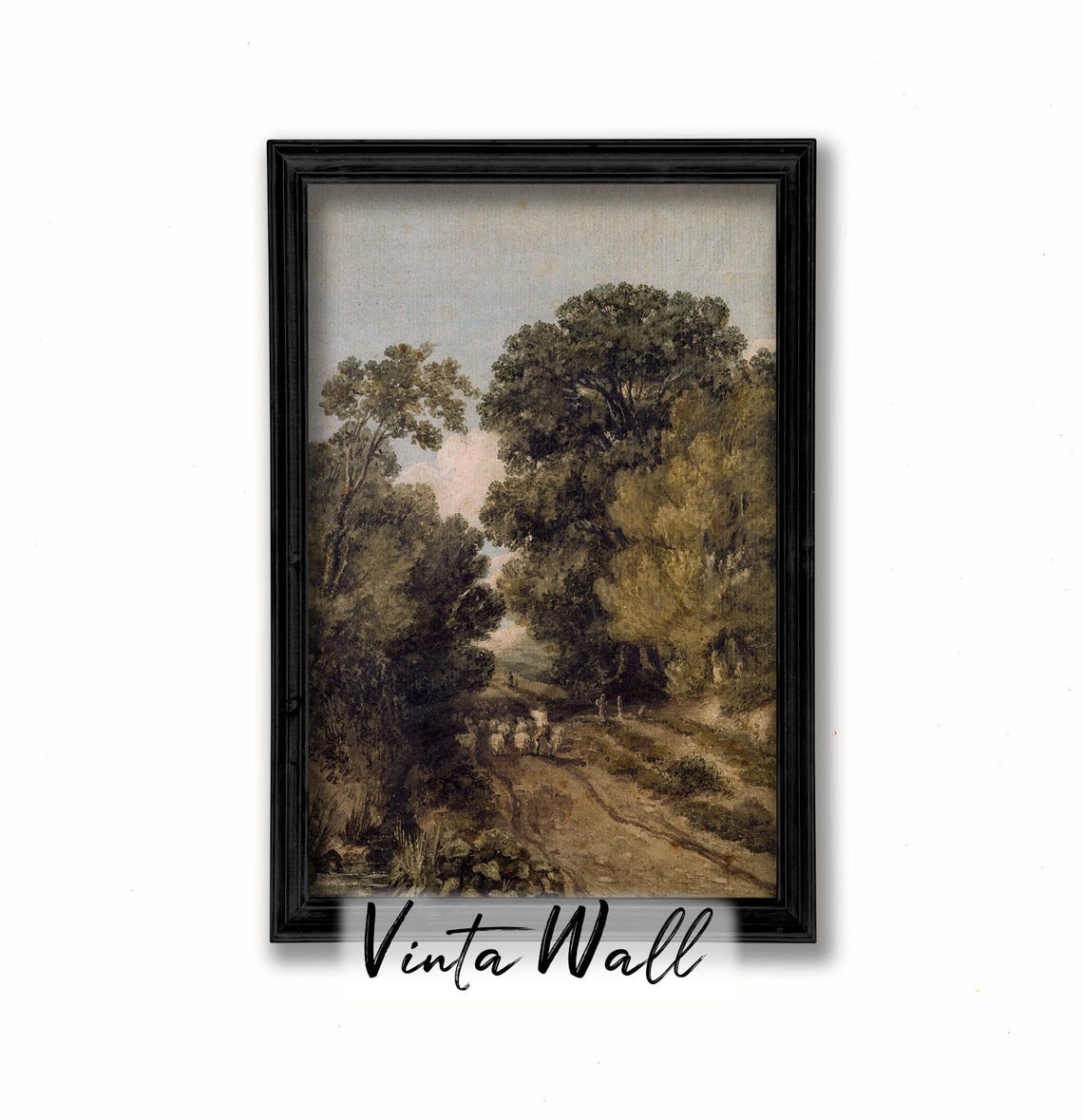 Sheep Flock Tree Lined Country Road Vintage Landscape Poster - Image 2