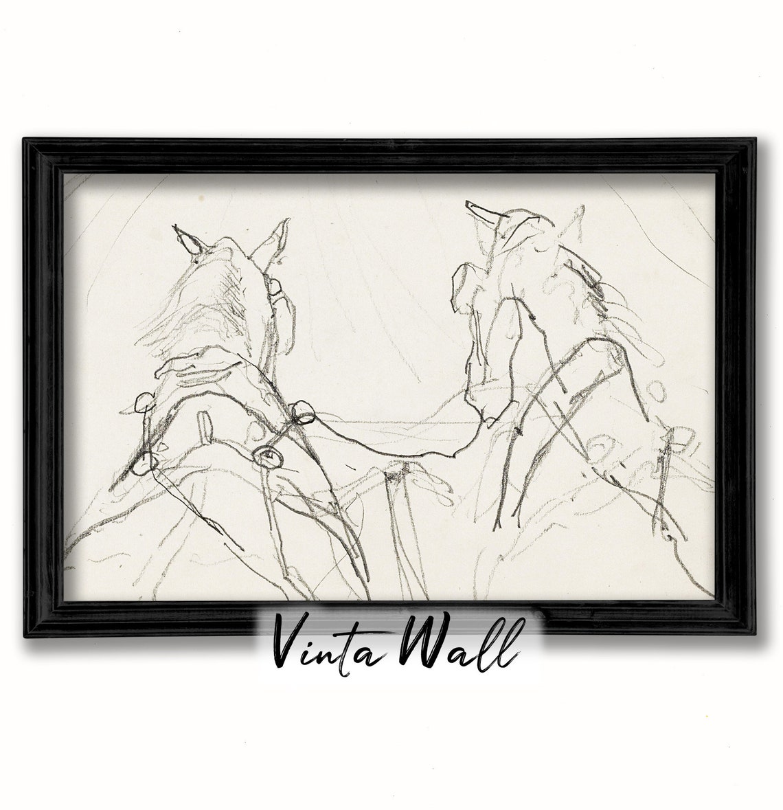 Two Horses Minimalist Pencil Sketch Vintage Equine Line Poster - Image 4