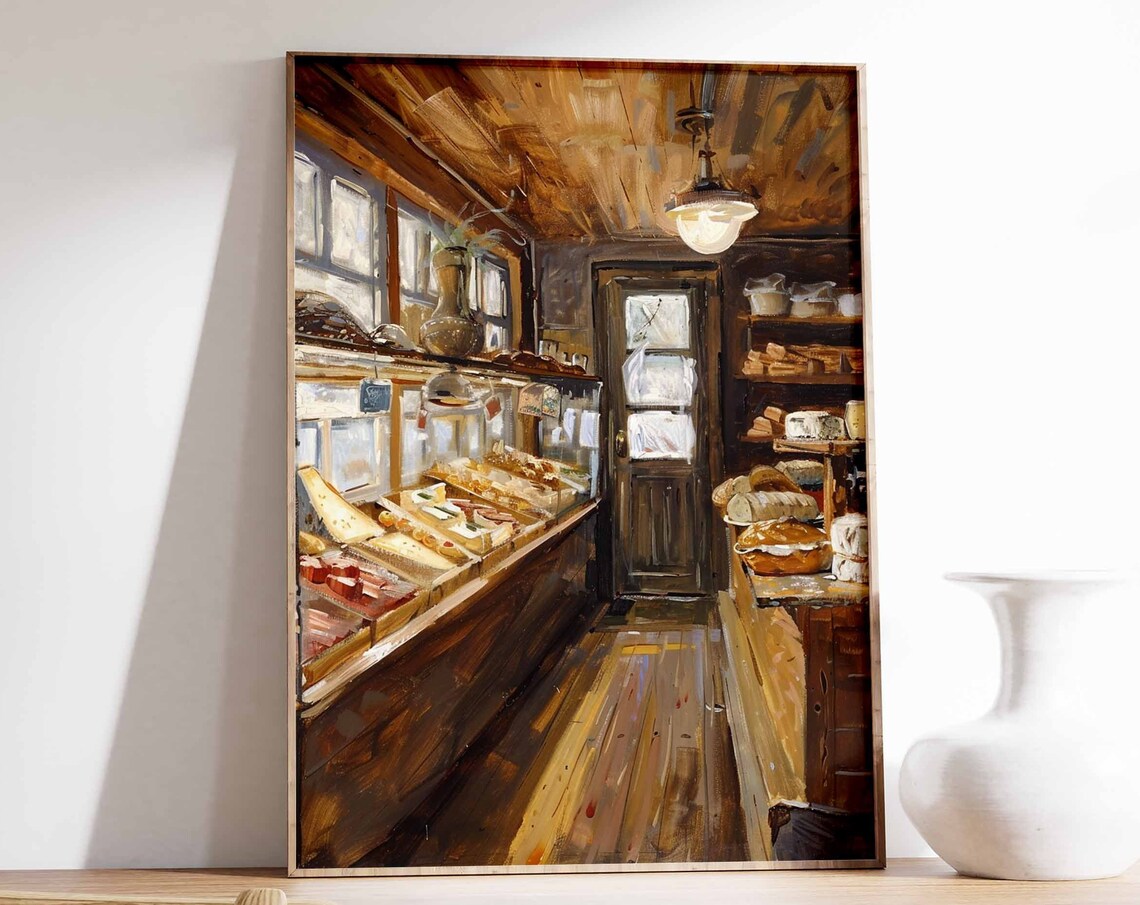 Rustic Bakery Deli Interior Wooden Counter Bread Display Poster