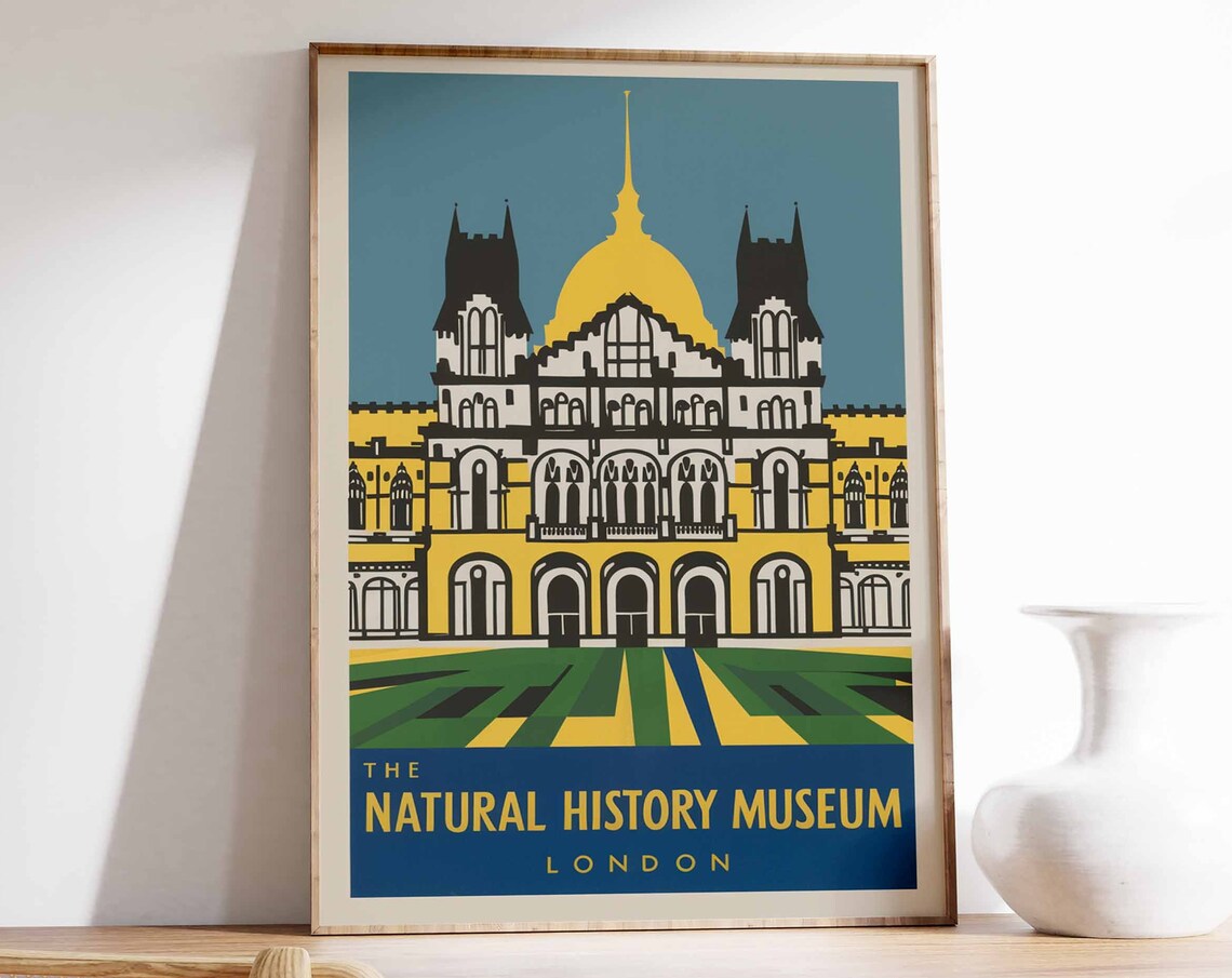 The Natural History Museum London Yellow Dome Art Travel Poster