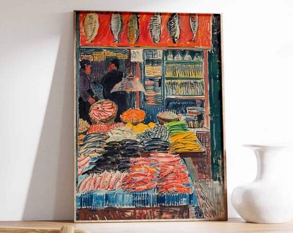 Asian Seafood Market Poster Seafood Print Food Poster Fish Market Print Kitchen Decor Asian Decor Oriental Art Print Seafood Art