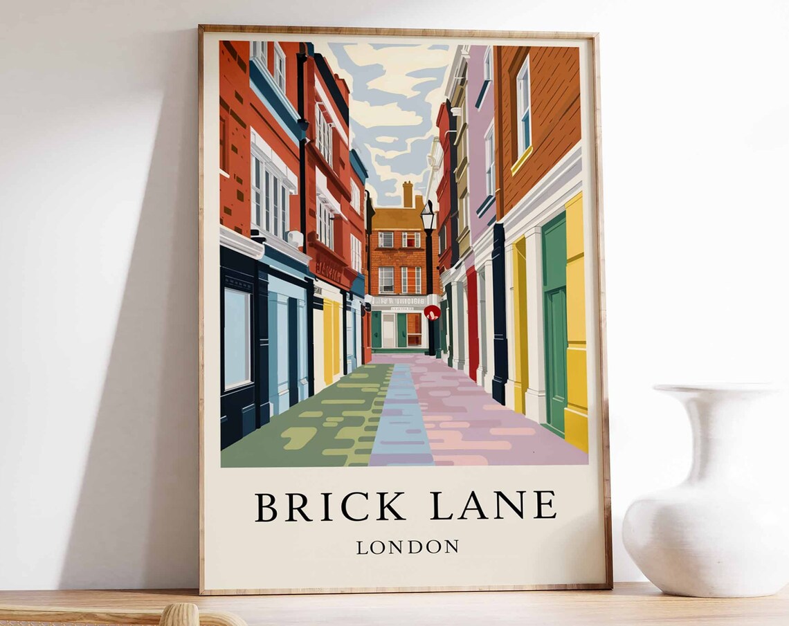 Brick Lane London Colorful Street Travel Illustration Poster