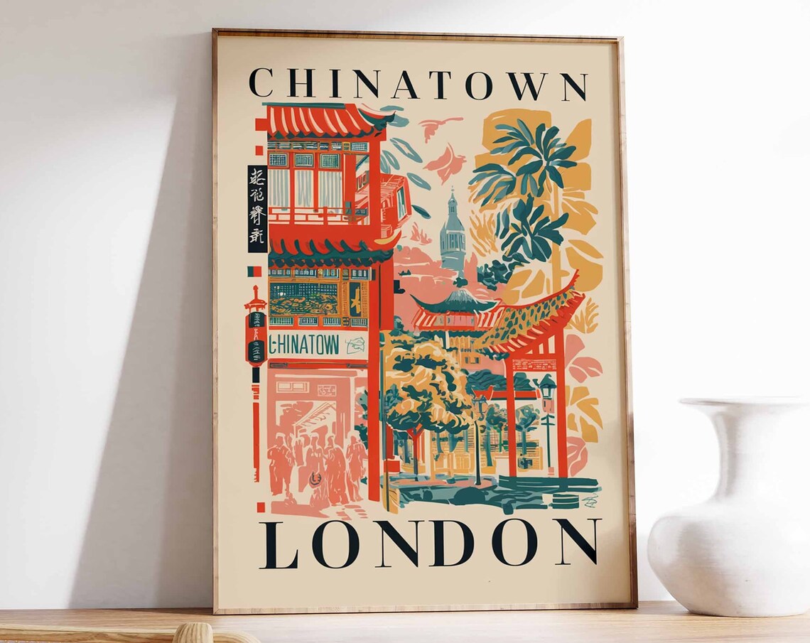 Chinatown London Chinese Gate Red Architecture Travel Poster