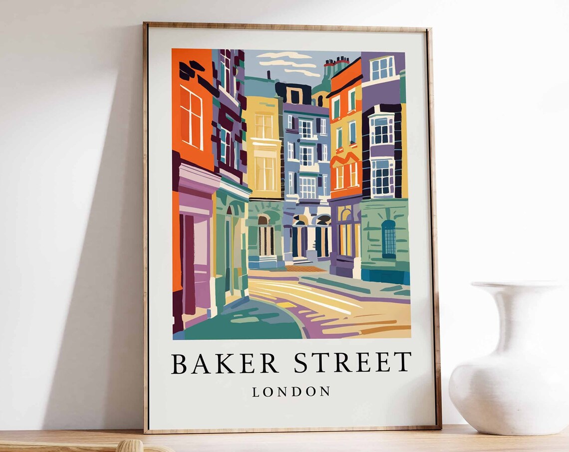 Baker Street London Colorful Street Facades Retro City Travel Poster