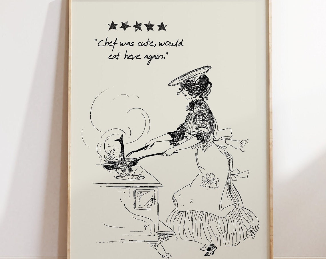 Chef Was Cute Five Star Review Vintage Kitchen Humor Art Poster