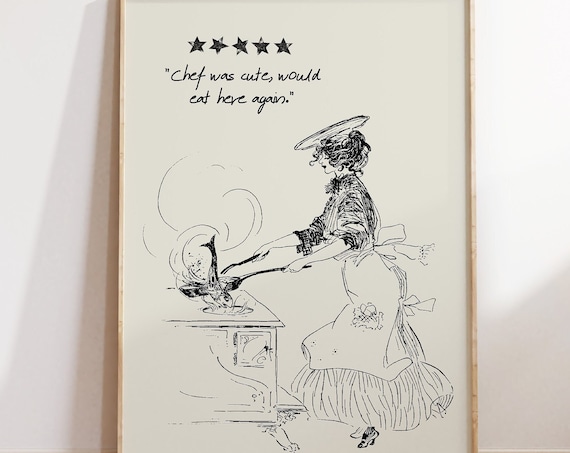 Chef Was Cute Five Star Review Vintage Kitchen Humor Art Poster