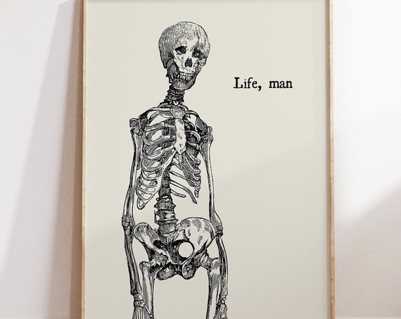 Vintage Skeleton Print, Minimalist Halloween Poster