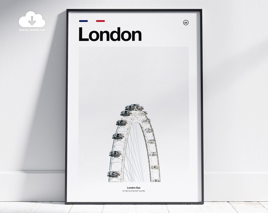 London Eye Ferris Wheel Minimalist Coordinate UK Landmark Poster