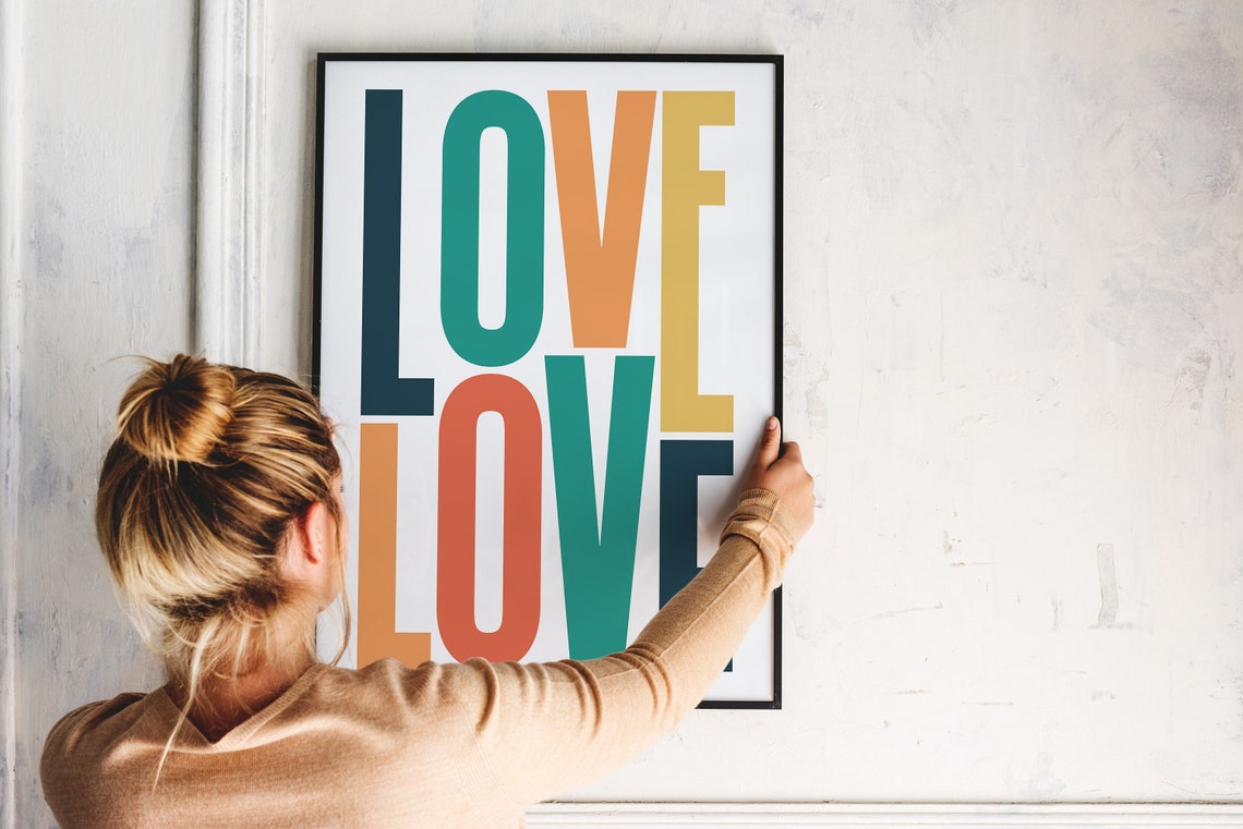 Colorful Stacked Love Typography Mid Century Modern Wall Poster - Image 5
