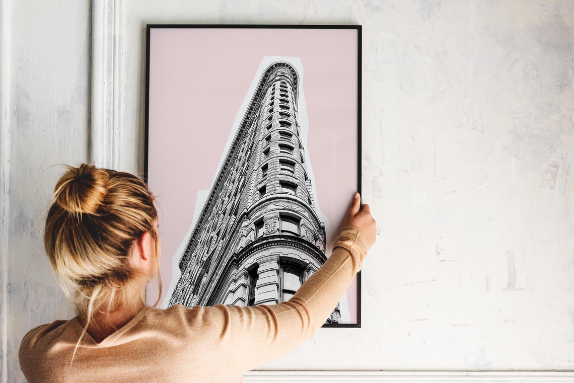 Flatiron Building Black and White on Blush Pink Architecture Poster - Image 5